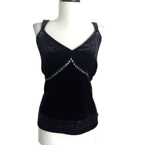 Tralia Sodi Y2K Babydoll Velvet Tank Top XL Sequin Beads Whimsigoth Fairy Grunge - Picture 1 of 10
